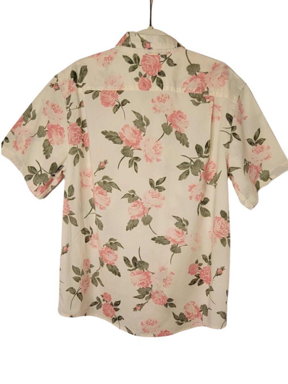Old Navy Everyday Built-In Flex Pink Roses Preppy Short-Sleeve Shirt Size L - Picture 3 of 8